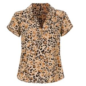 CAbi Short Sleeve Animal Print Lynx Top - SIZE S